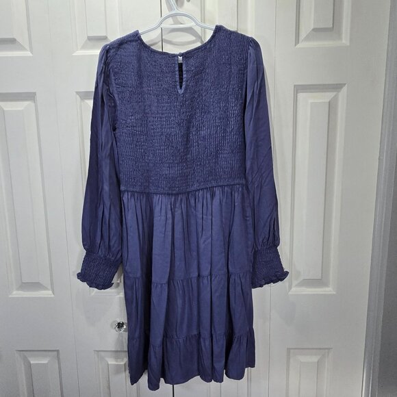 NWT Blue Long Sleeve Midi Ruffle Bottom Dress – Size Large - Picture 2 of 5